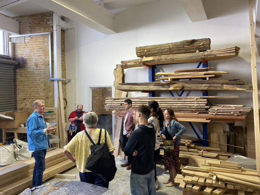 Young people in a carpentry studio