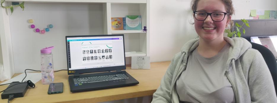 Ellie Belleni at her desk in Marine Studios